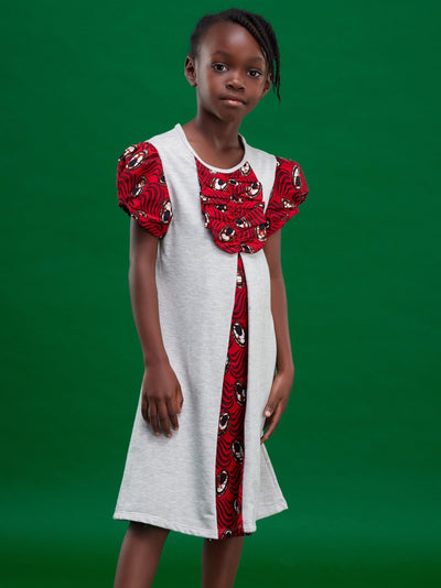 Davids Egesicha Dress - Grey / Red Print - Shop Zetu Kenya