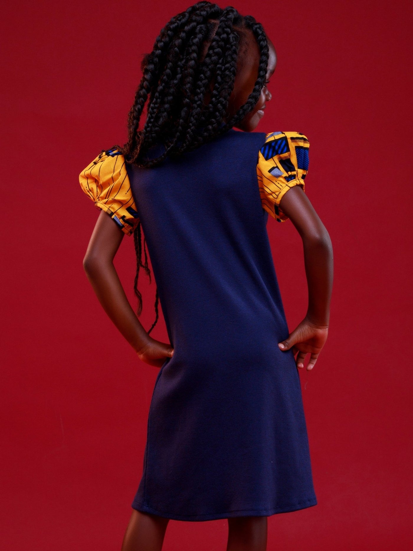 Davids Egesicha Dress - Navy / Yellow Print - Shop Zetu Kenya