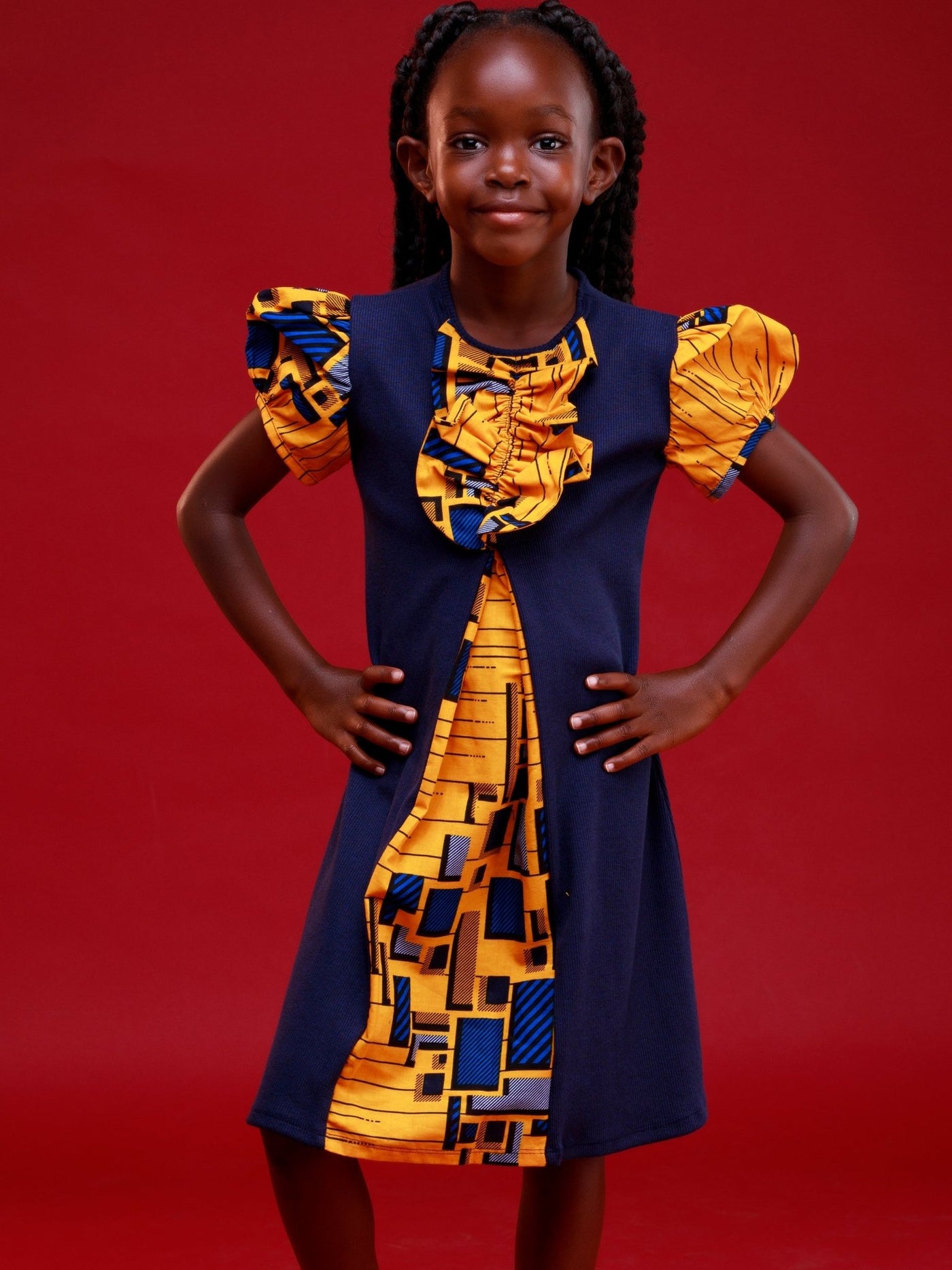 Davids Egesicha Dress - Navy / Yellow Print - Shop Zetu Kenya