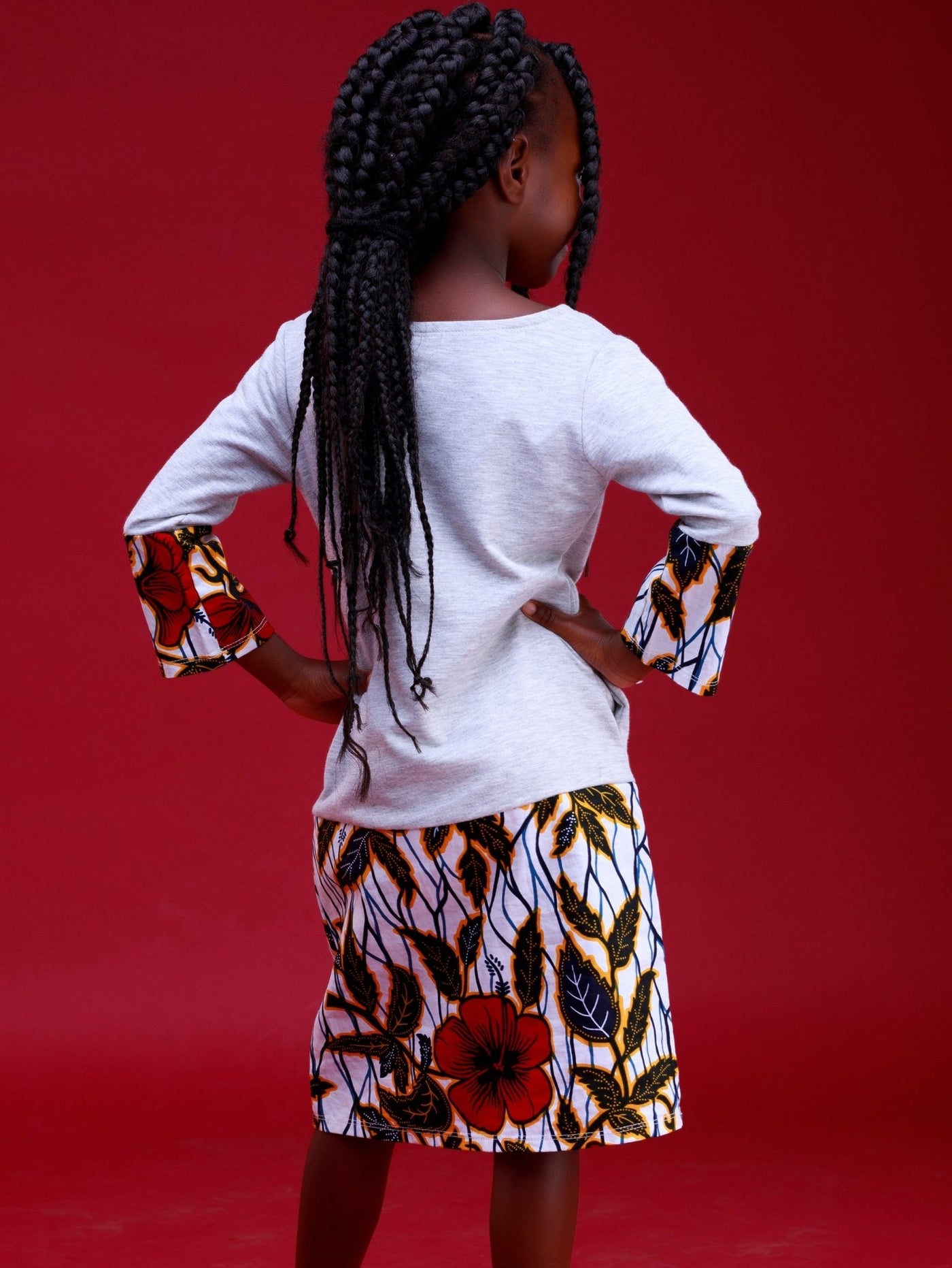 Davids Moraa Dress - Grey / Black / Red Print - Shop Zetu Kenya