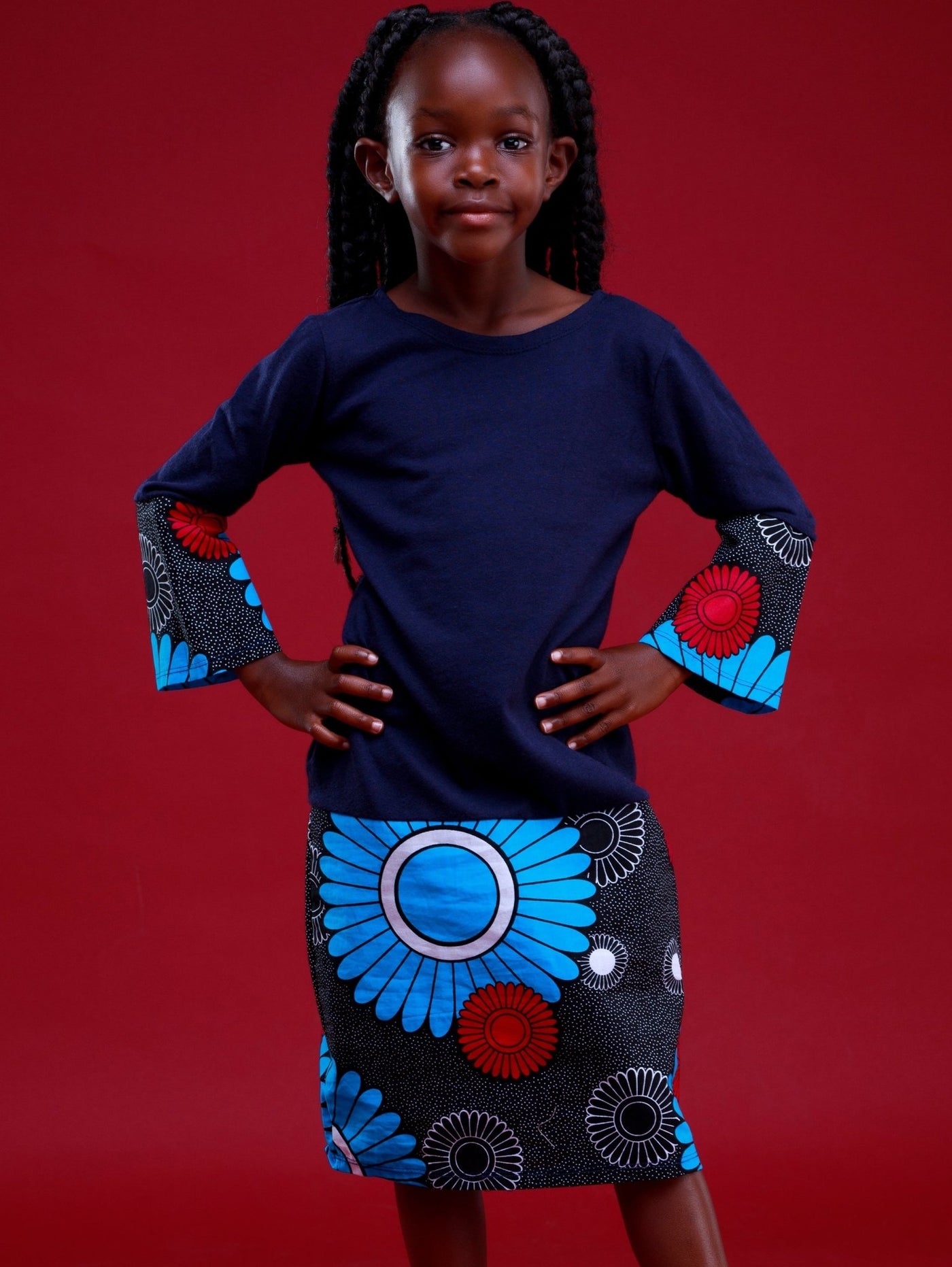 Davids Moraa Dress - Navy / Pink Print - Shop Zetu Kenya