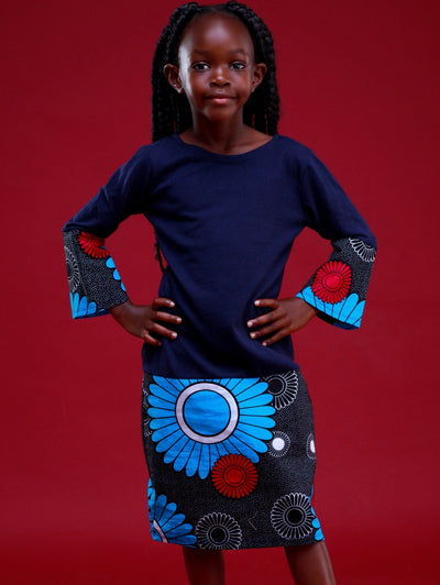 Davids Moraa Dress - Navy / Pink Print - Shop Zetu Kenya