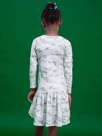 Davids Zuri Long Sleeved Frilly Dress - White / Grey Print - Shop Zetu Kenya