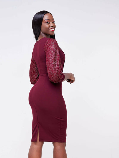 DD Holdings V- Neck Back Slit Bodycon Dress - Red - Shop Zetu Kenya