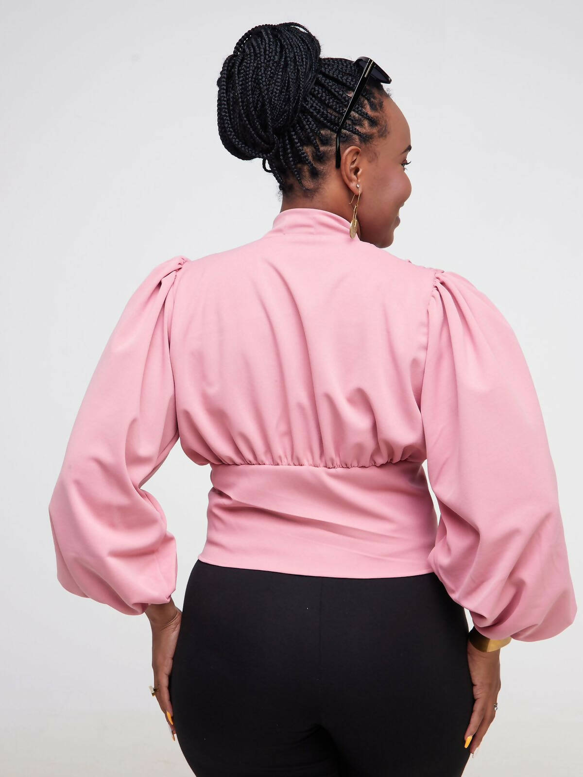 Merli Africa Lantern Sleeve Top - Light Pink - Shopzetu