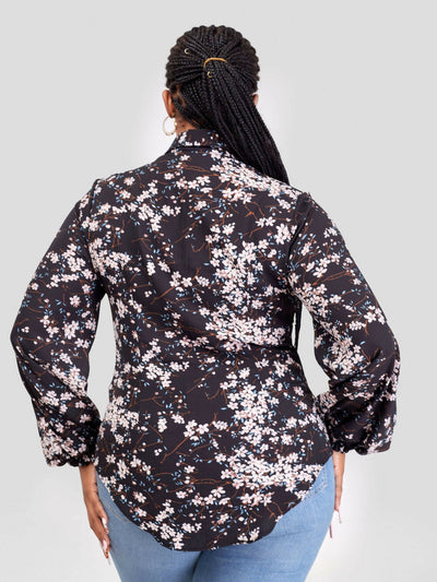 Purple Thread Camellia Shirt Top - Black Floral - Shopzetu