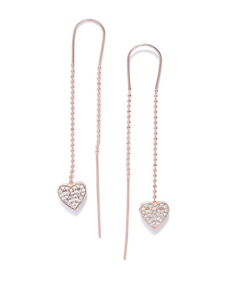 Slaks World Fashion Heart Shaped Drop Earrings - Rose Gold - Shopzetu