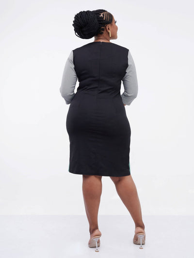 Elan Fashions Grey Checked Dress - Black / Green - Shop Zetu Kenya