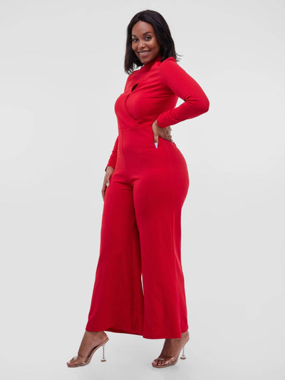 Elsie Glamour Sidai Wide Leg Jumpsuit - Red - Shop Zetu Kenya
