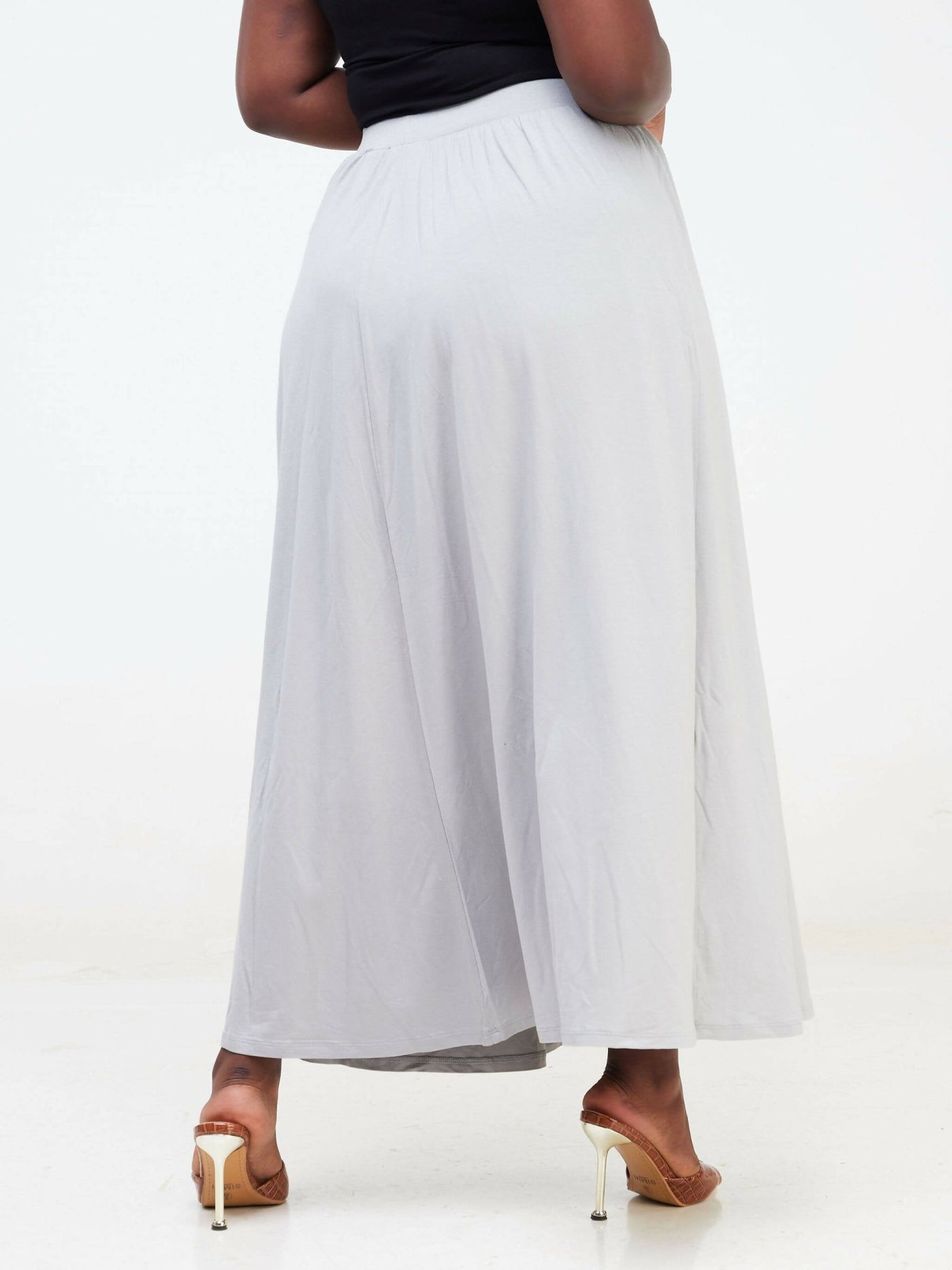 Hessed Maxi Wide Skirt - Grey - Shopzetu