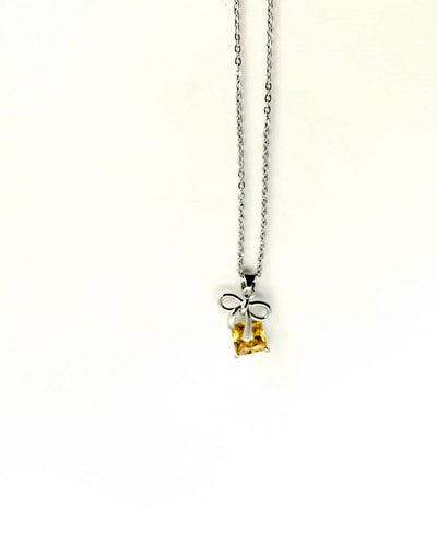 Slaks World Fashion Bowtie & Crystal Pendant Necklace - Yellow - Shopzetu