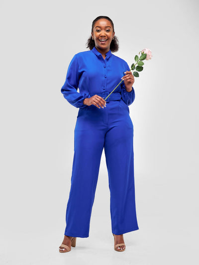 Royal Blue Jumpsuit with deep v neck and cape style