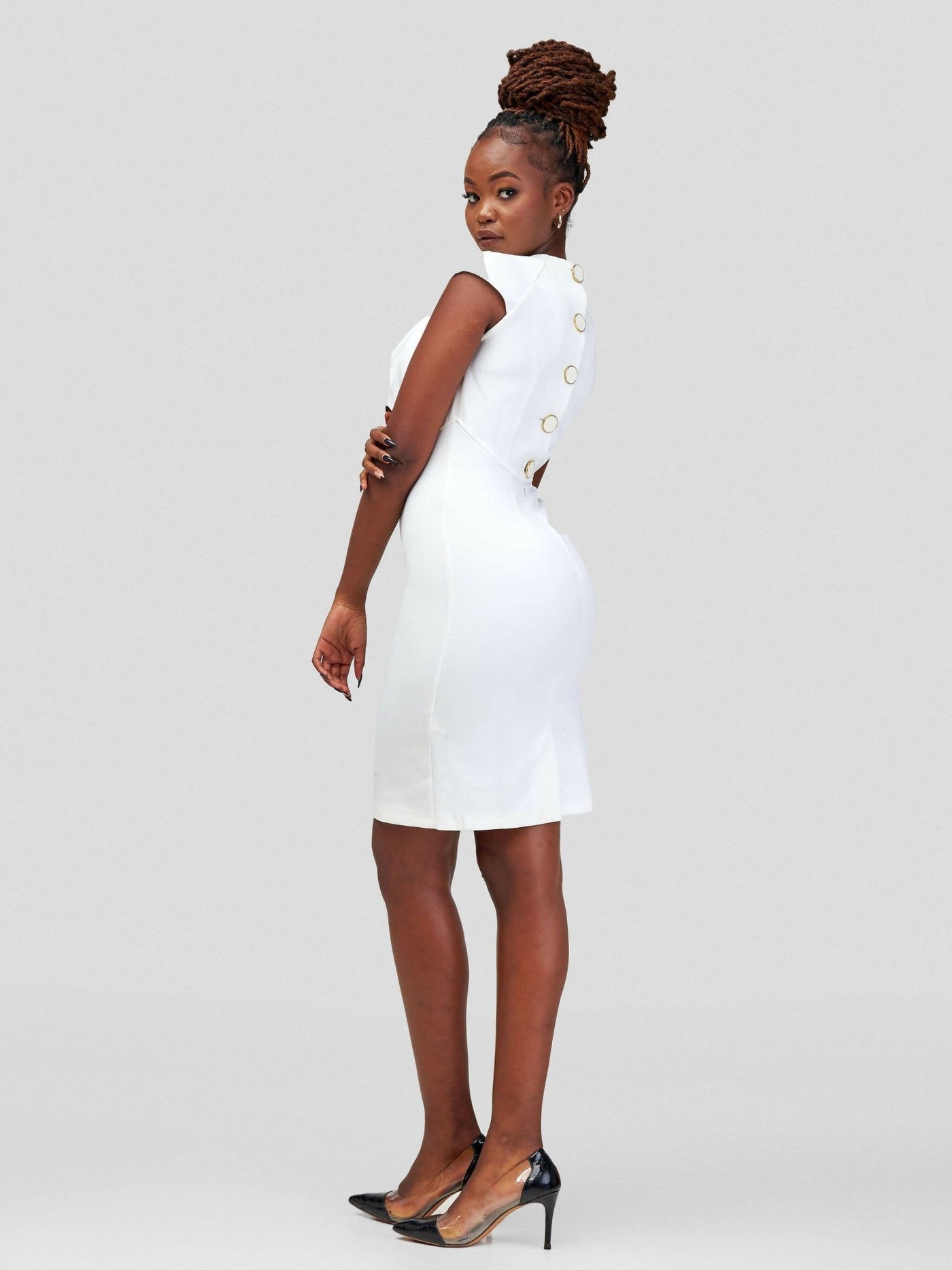 Immaculate Chic Cowell Neck Dress - White - Shopzetu