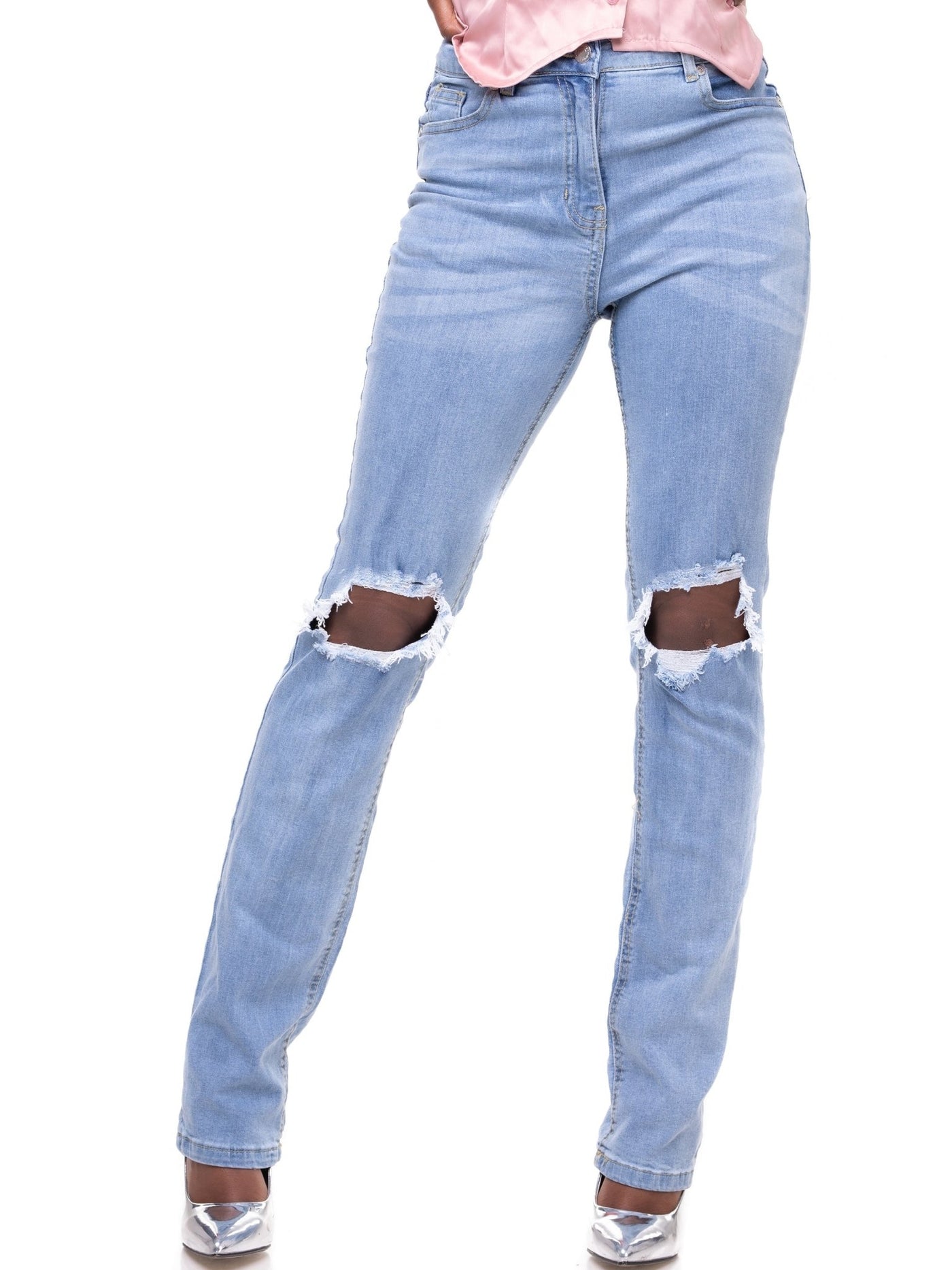 ForKeeps Distressed StraightLeg Jeans - Light Blue - Shop Zetu Kenya
