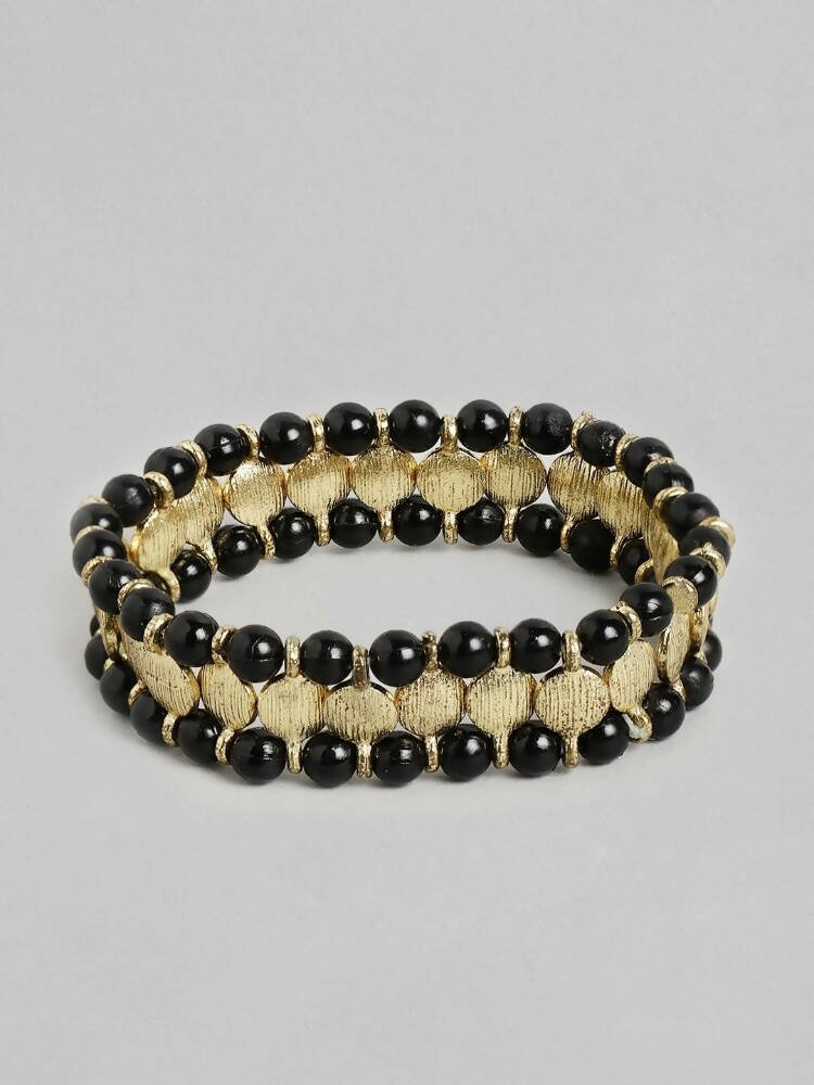 Slaks World Fashion Women Elastic Bracelet - Black / Gold - Shopzetu