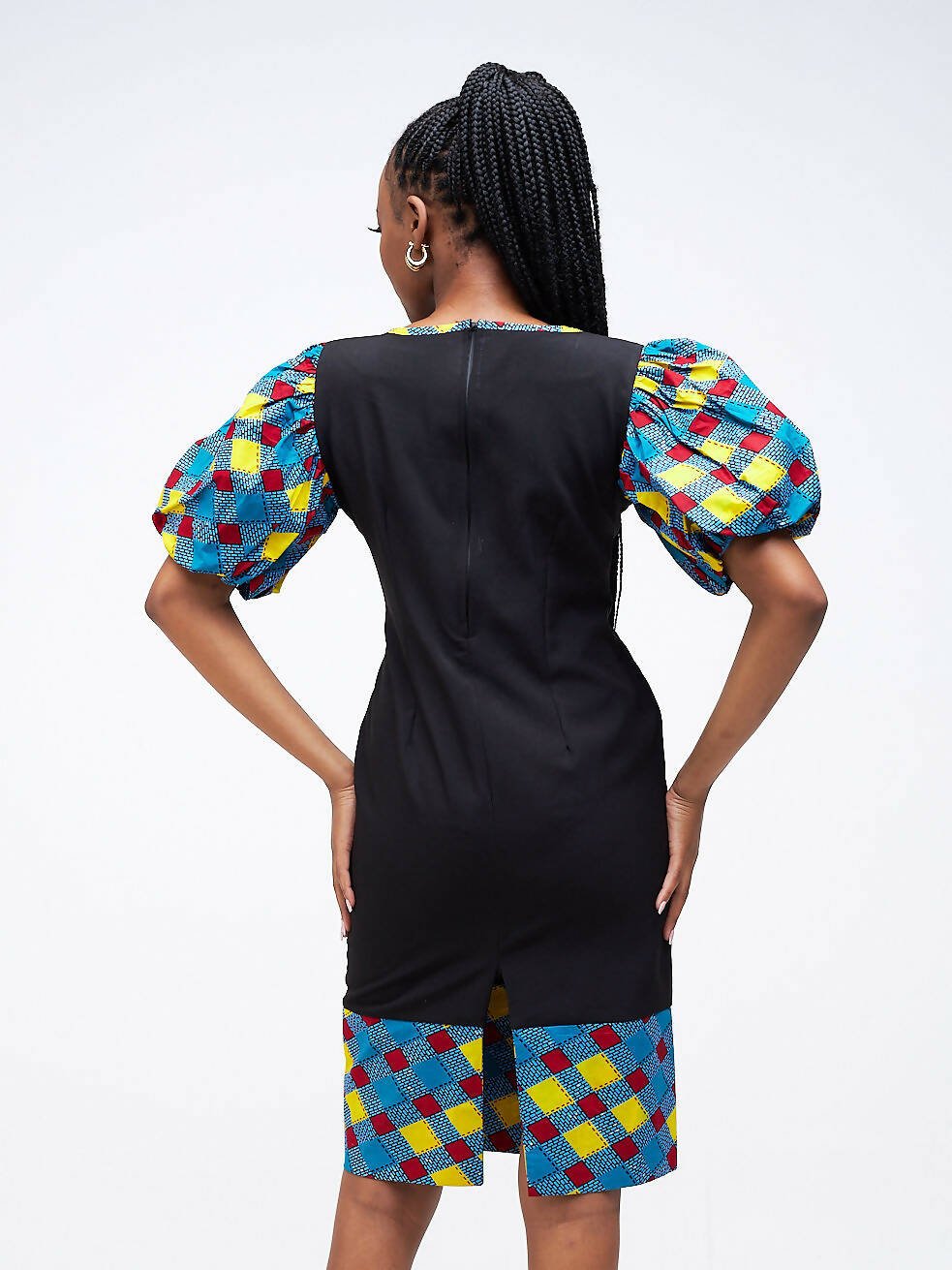 Simbaress Ankara Mix Lulea Dress - Black / Blue - Shopzetu