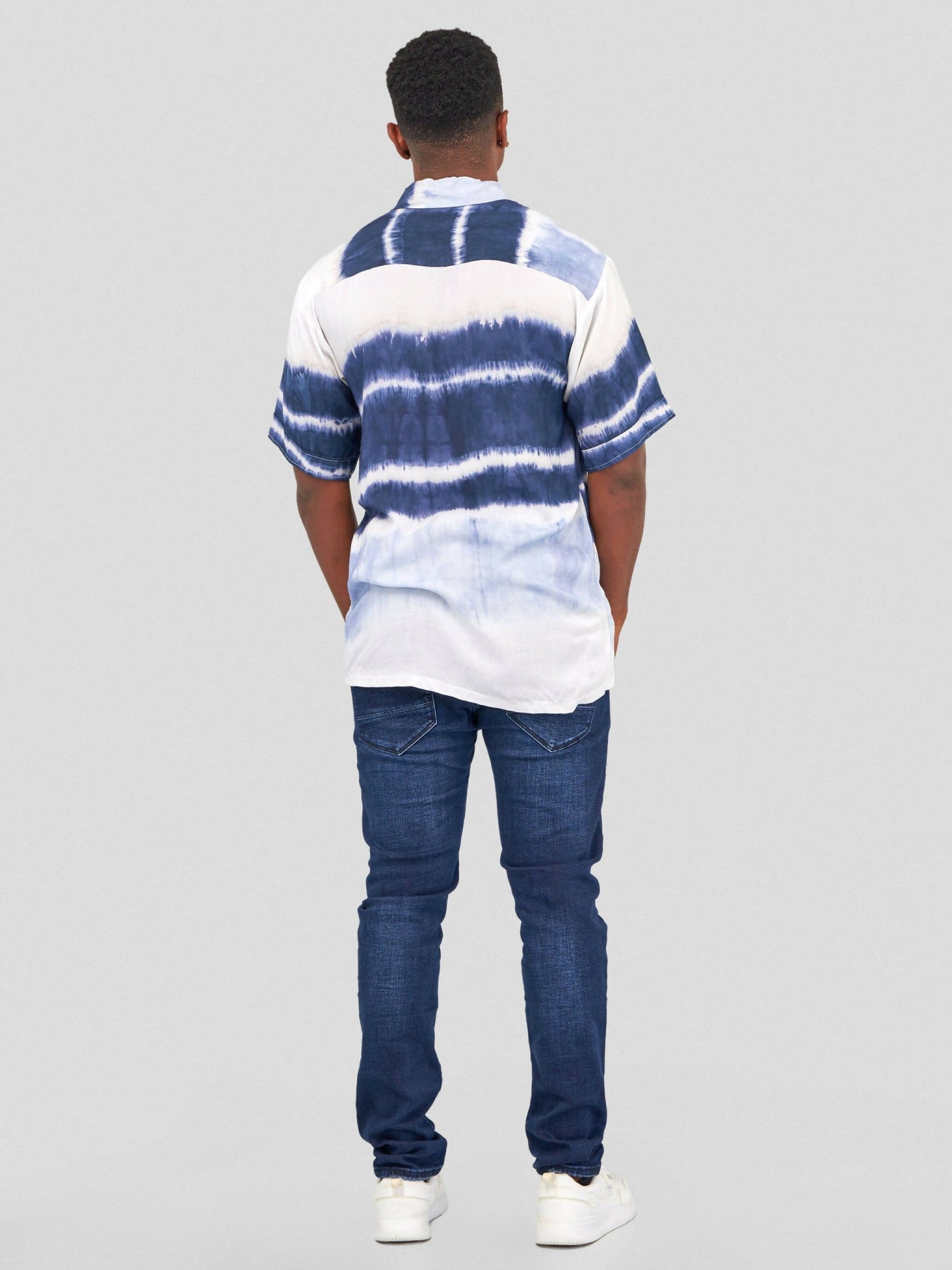 Vazi Afriq Tie & Dye Normal Collar Shirt - Navy Blue / White - Shopzetu