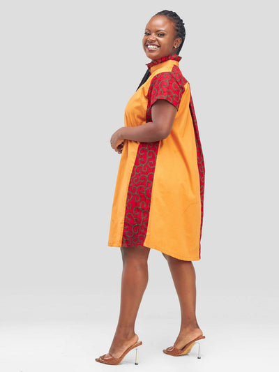 Vazi Afriq Cotton Ankara Shirt Dress - Red / Brown - Shopzetu