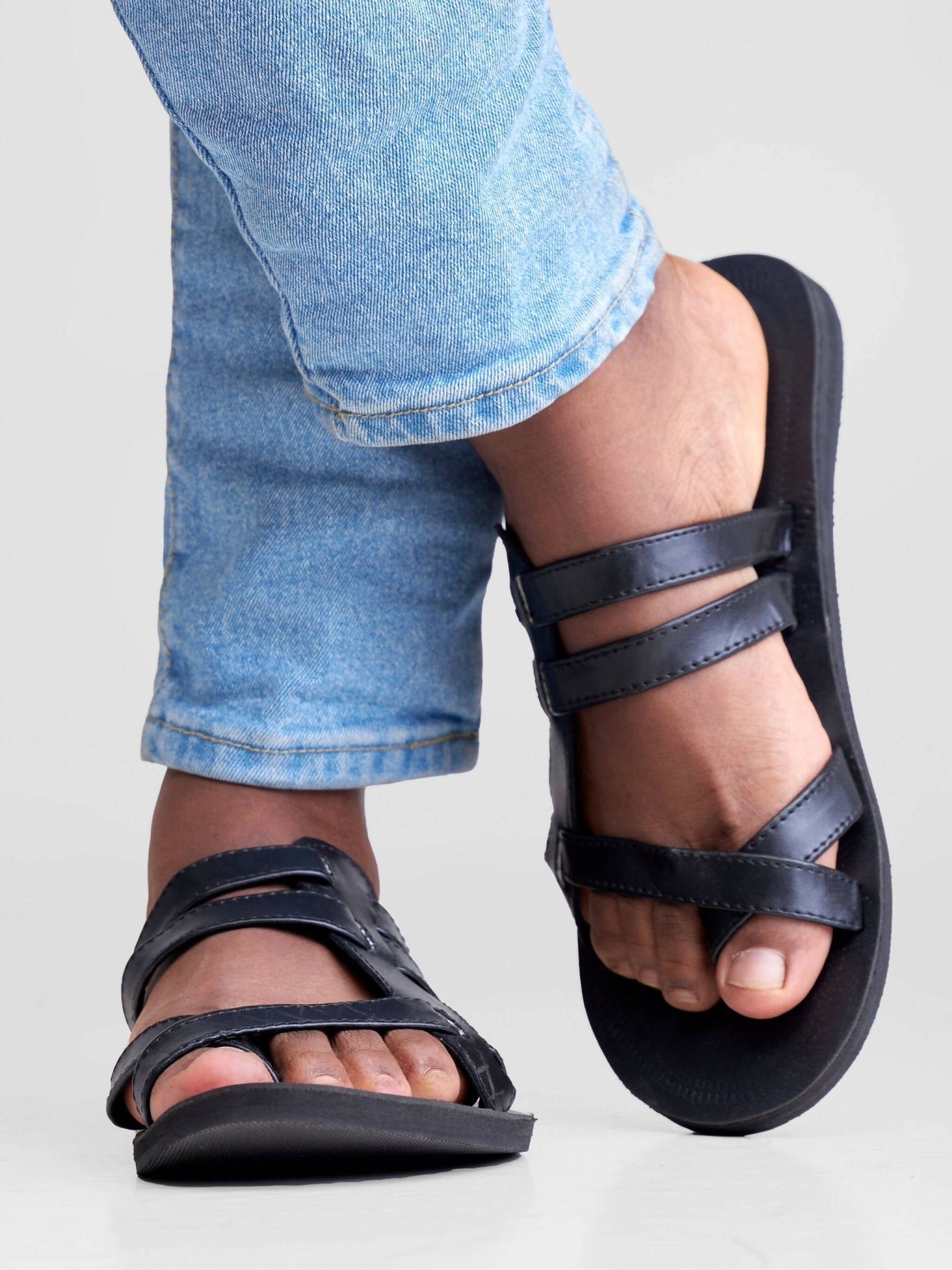 Biba Trends Collections Argento Black Criss Cross Men's Sandals - Black - Shopzetu