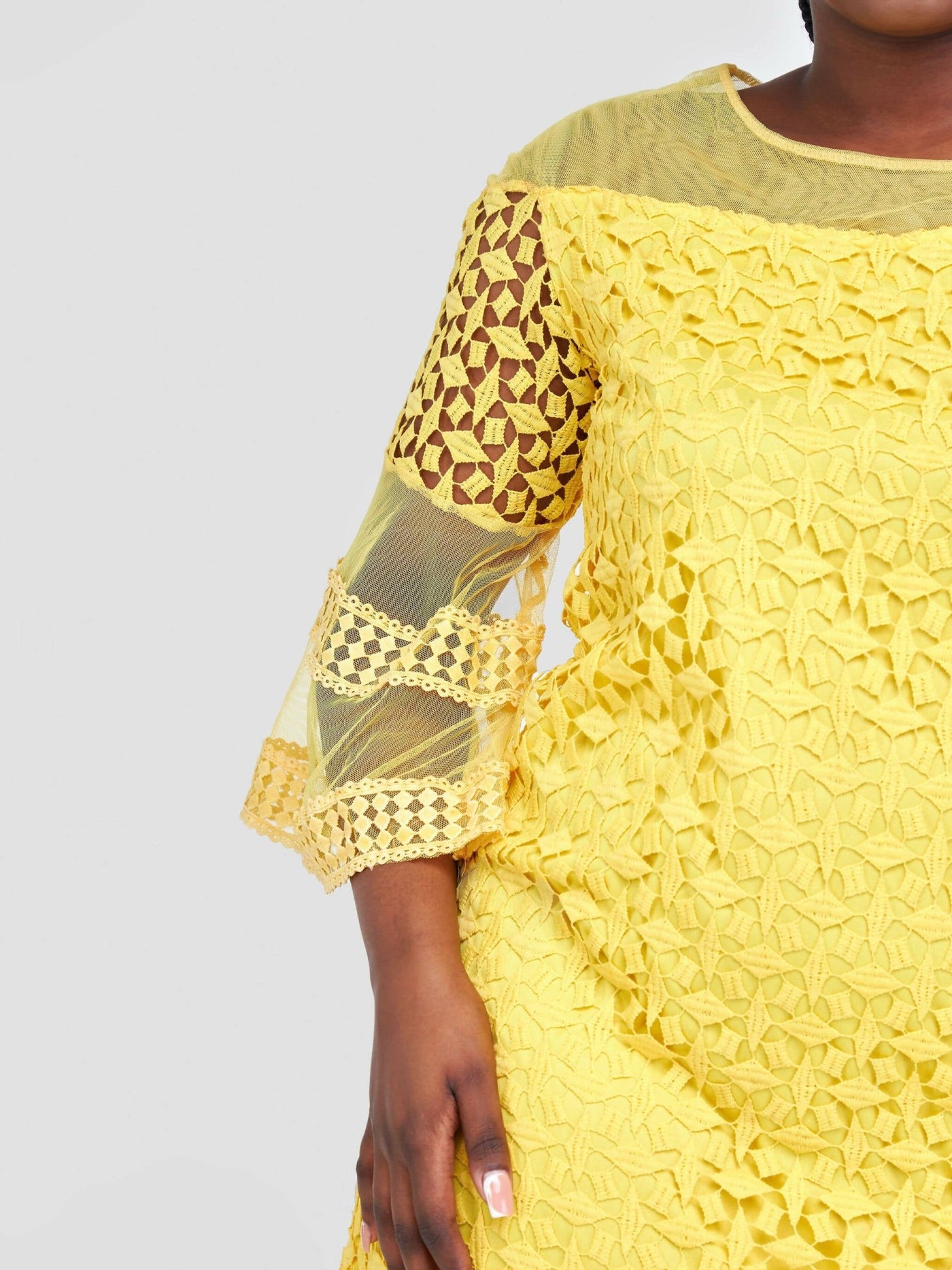 Twilight Collections Knee Length Dresses Lace Tent Dress - Yellow - Shopzetu