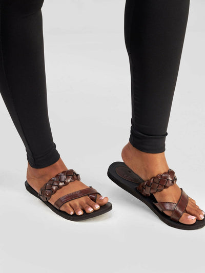 Biba Trends Collections Nailah Criss Cross Braided Sandals - Brown - Shopzetu