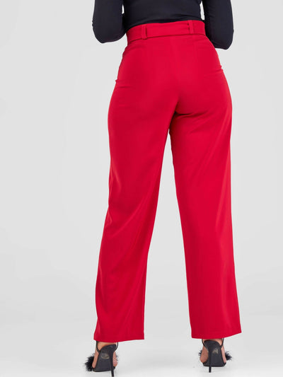 Siri Studio Flat Front Pants - Wine Red - Shopzetu