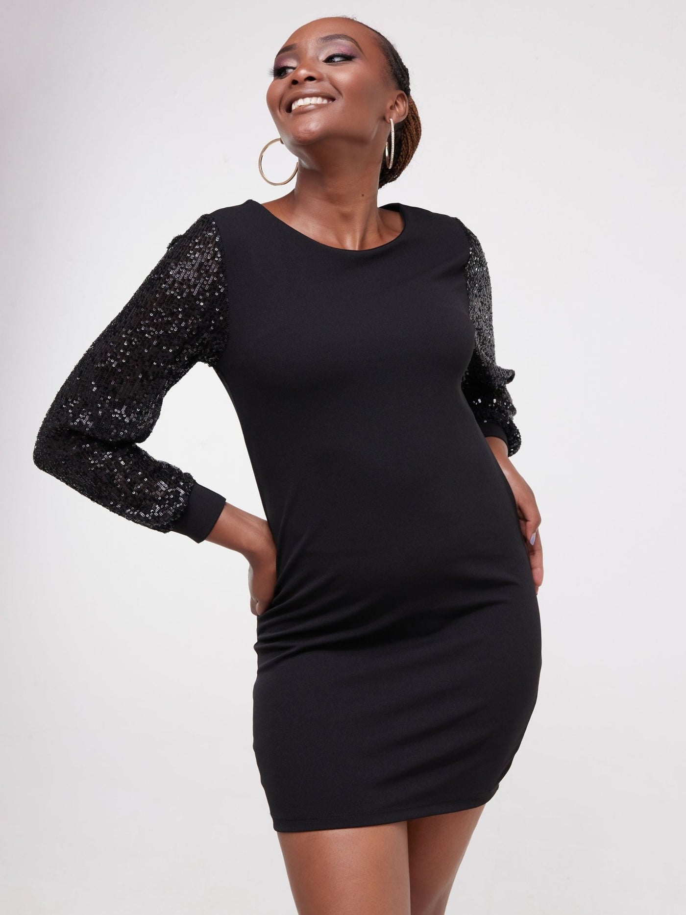 Have To Have Sequenced Bodycon Dress - Black - Shopzetu