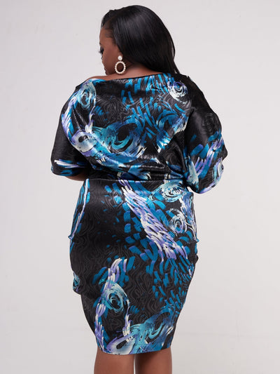 House Of Roses Galaxy Silk Dress - Blue Print - Shop Zetu Kenya