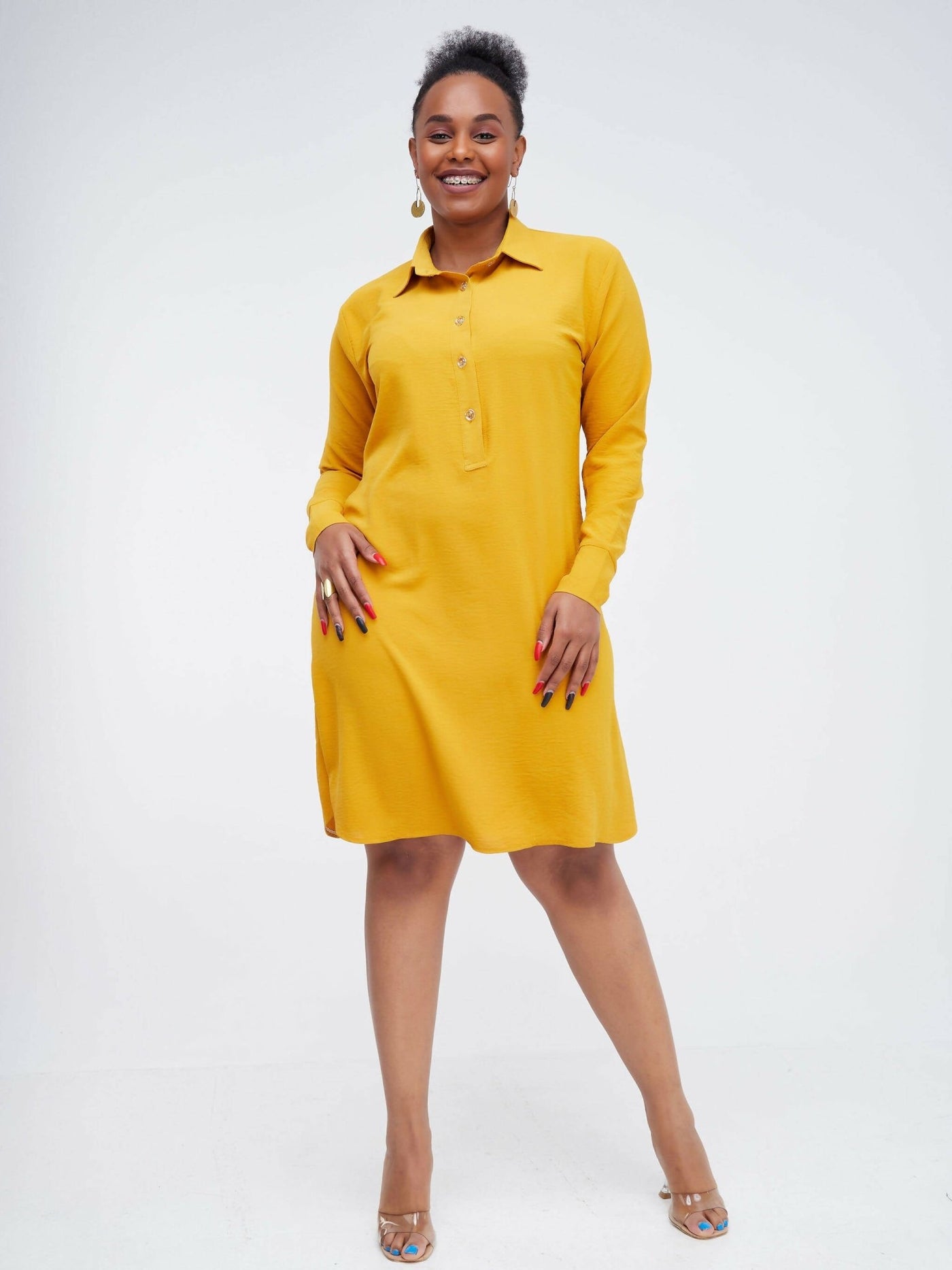 House Of Roses Mustard Shirt Dress - Mustard - Shop Zetu Kenya