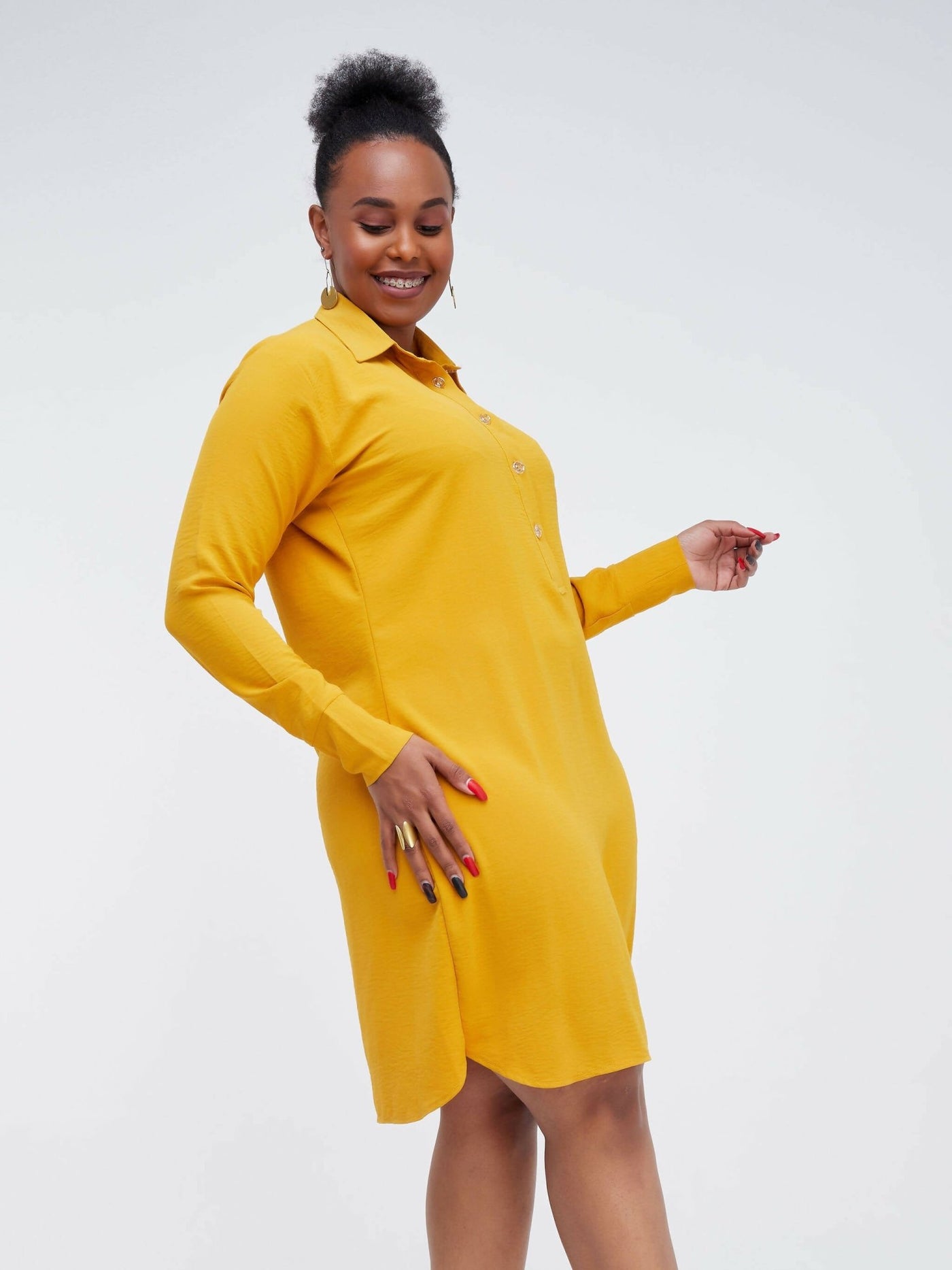 House Of Roses Mustard Shirt Dress - Mustard - Shop Zetu Kenya