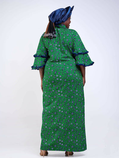 Manita Collections Long Sequined Ankara Dress - Dark Green - Shopzetu