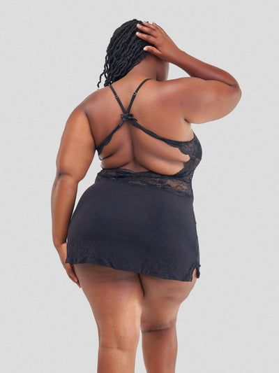 Intimates Kenya Backless Stretchy Modal Nightdress with G String - Black - Shopzetu