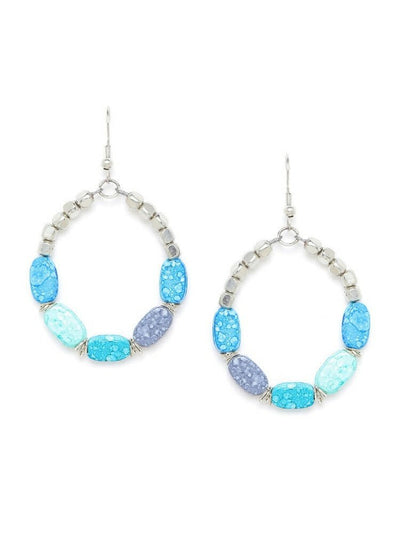 Slaks World Fashion Circular Drop Design Earrings - Sea Blue - Shopzetu