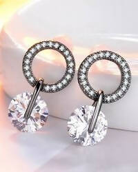 Slaks World Fashion Clear Gem Dangle Earring - Silver - Shopzetu