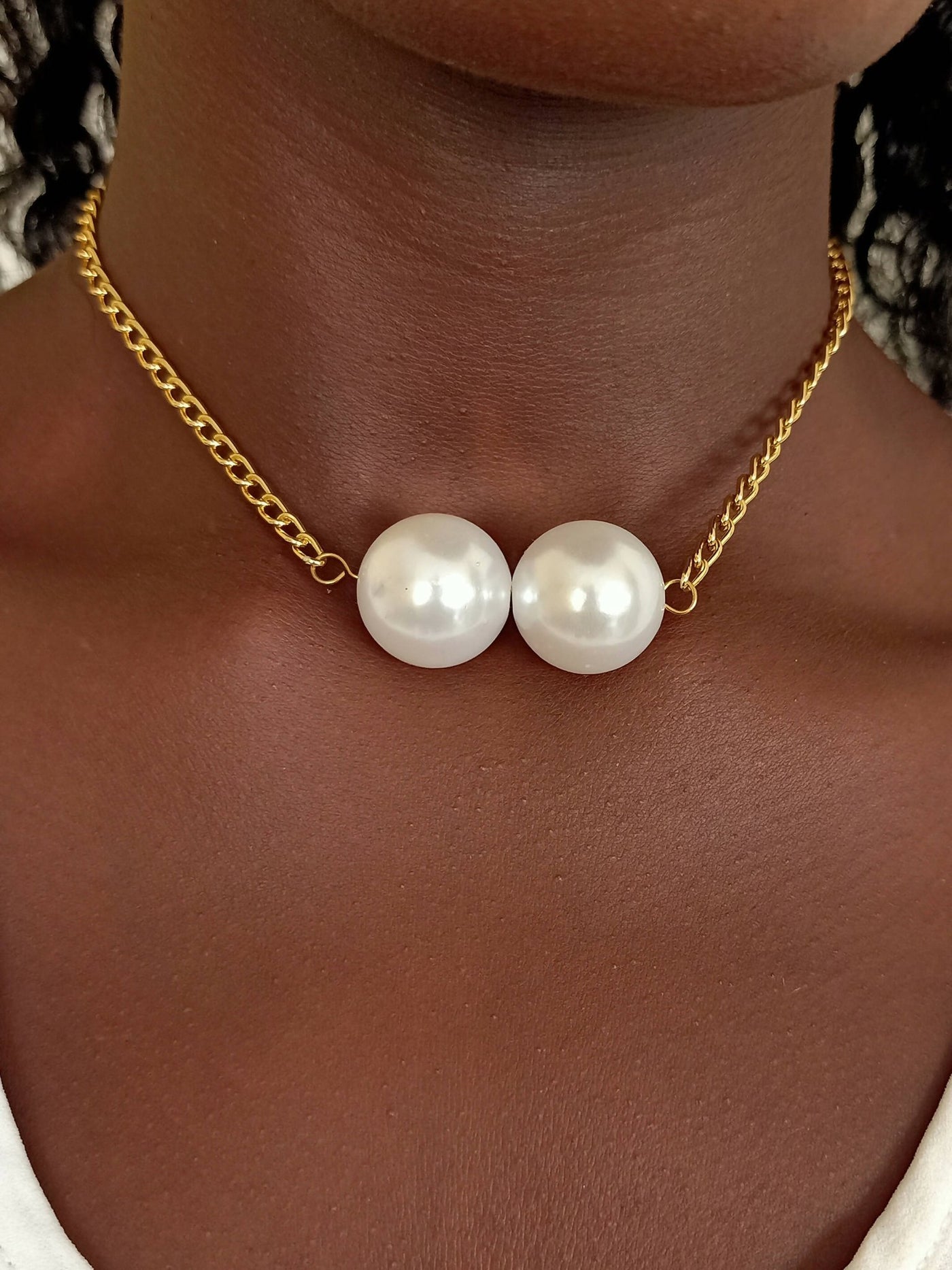 Xara Gems Twin Pearl Necklace - White - Shopzetu
