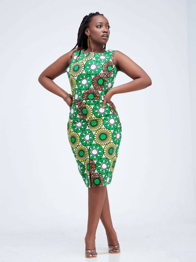 Izulu Mayan Kitenge Dress - Green / White - Shop Zetu Kenya