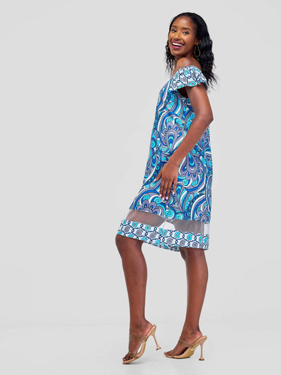 Karay Design Studio Leso Off-Shoulder Dress - Blue Wave - Shopzetu