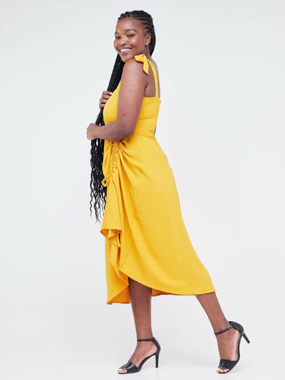 Ladies & Linen Midi Dress - Yellow - Shopzetu