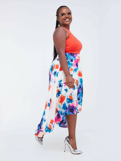 Jaidden Trendy Elegant High Low Floral Dress - Orange - Shop Zetu Kenya
