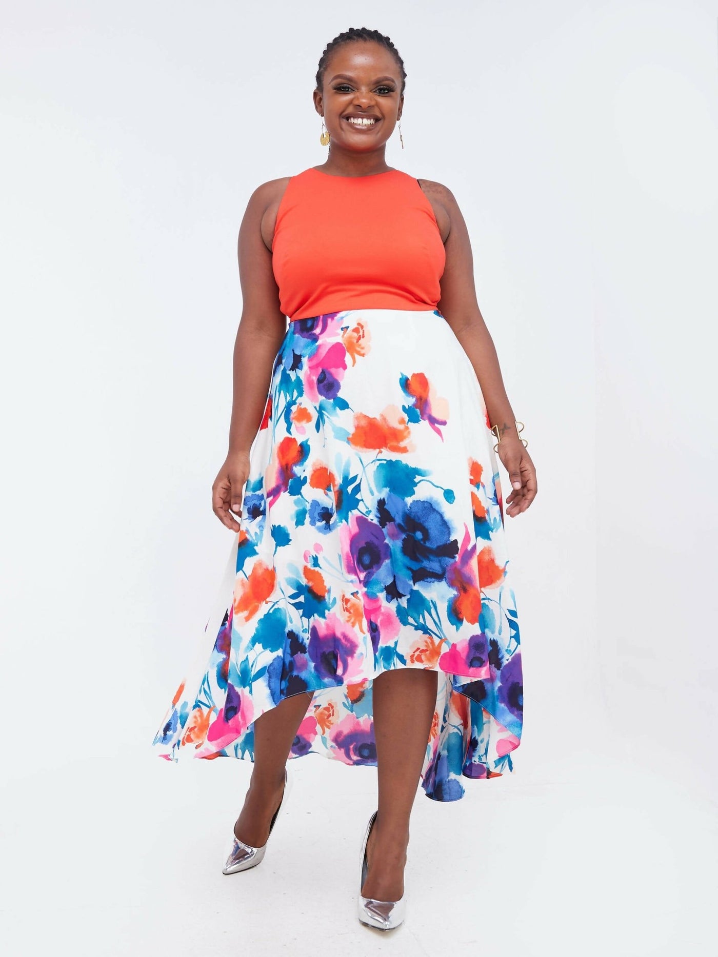 Jaidden Trendy Elegant High Low Floral Dress - Orange - Shop Zetu Kenya