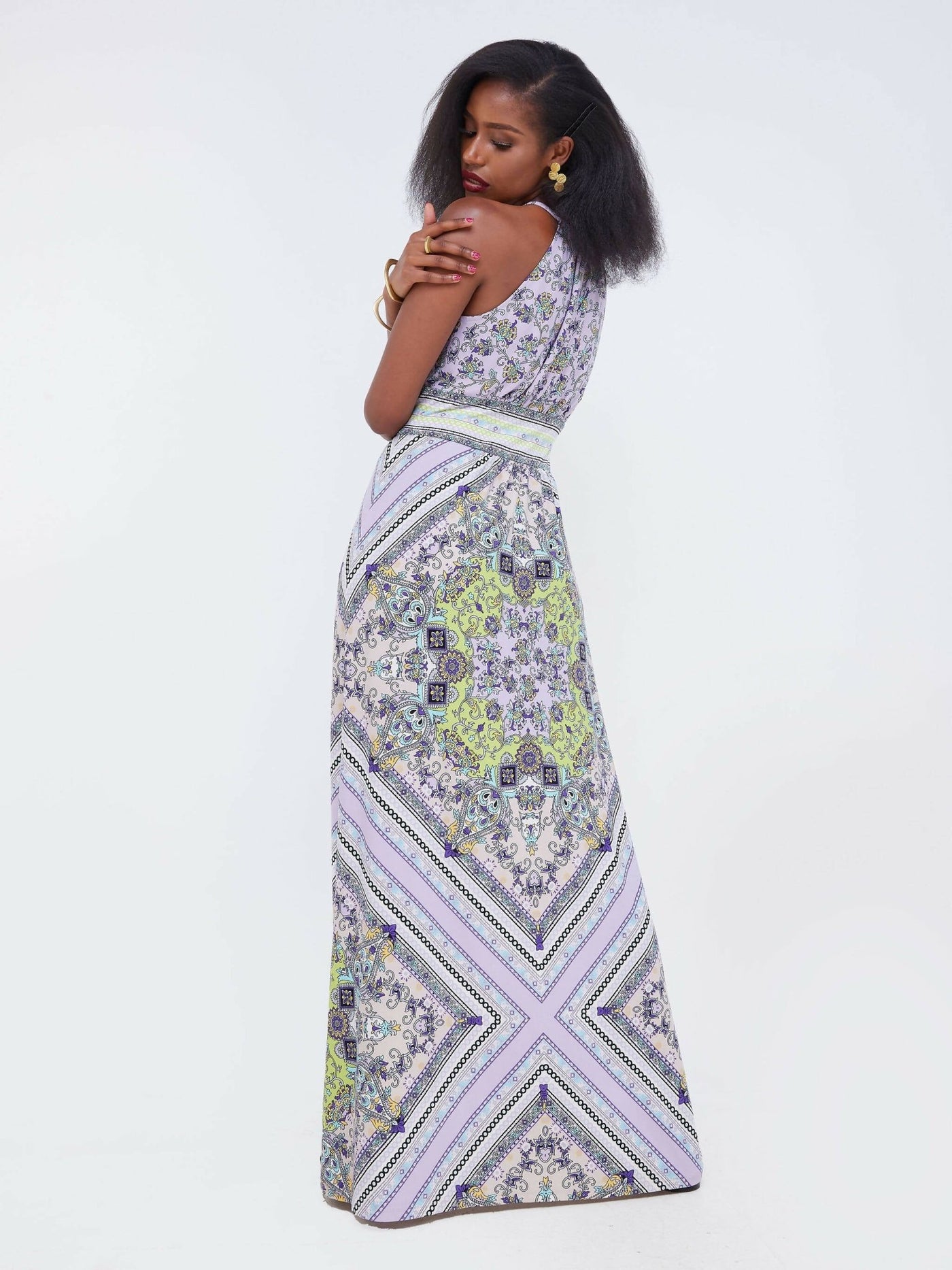 Jaidden Trendy Halter Neck Floral Maxi Dress - Purple - Shop Zetu Kenya