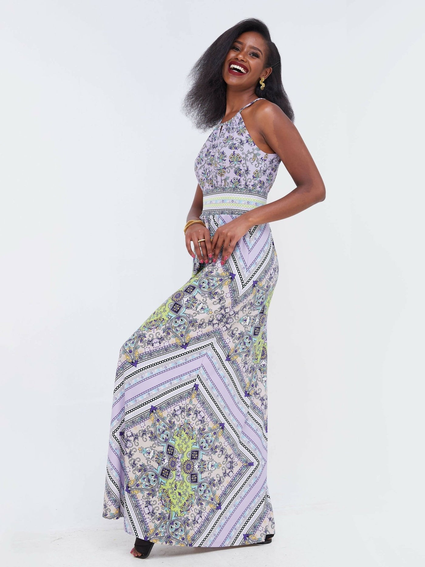 Jaidden Trendy Halter Neck Floral Maxi Dress - Purple - Shop Zetu Kenya