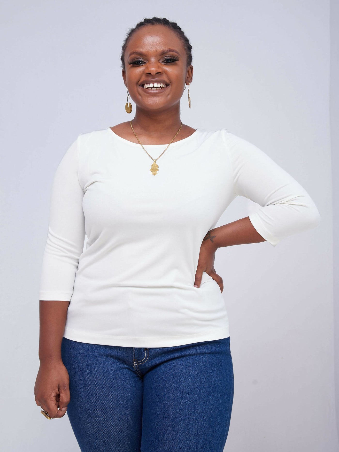Jaidden Trendy Round Neck Top - White - Shop Zetu Kenya