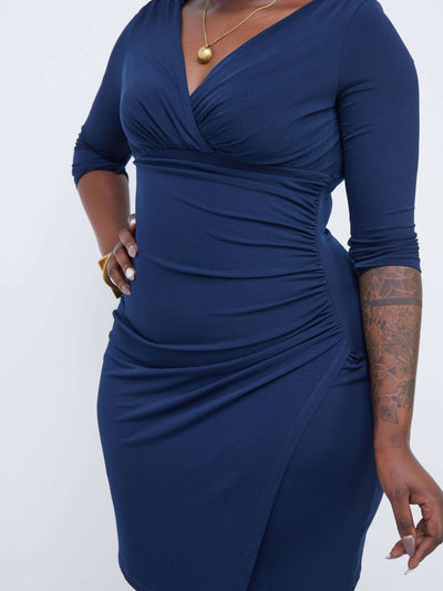 Jaidden Trendy Side Ruched Dress - Blue - Shop Zetu Kenya