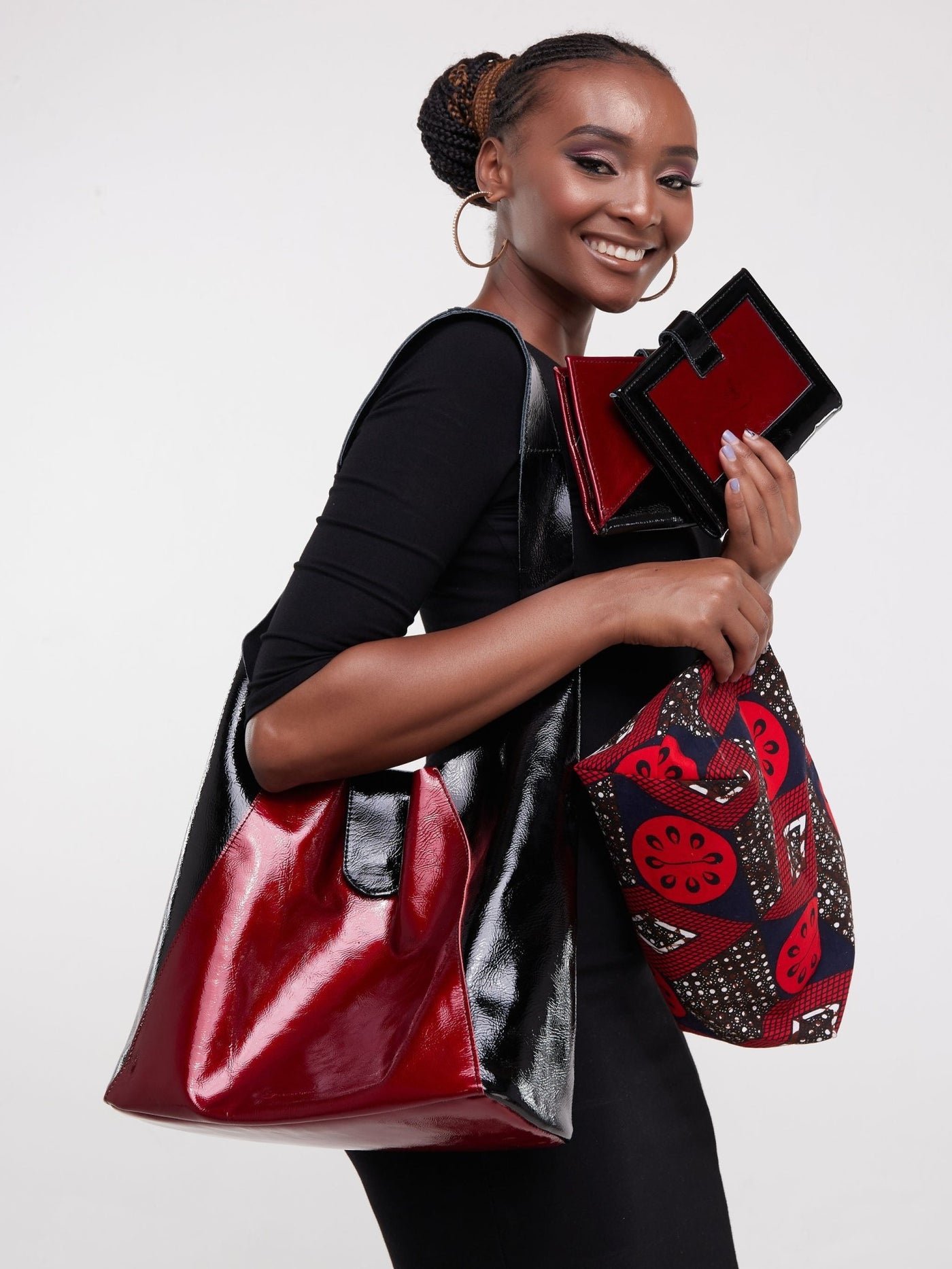 Jeilo 2 In 1 Handbag + 1 Ladies Wallet - Red / Black - Shopzetu