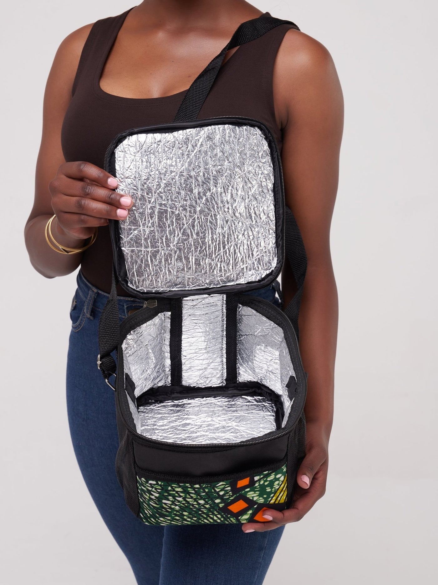 Jeilo Kazi Lunch Bag - Black / Orange Print - Shop Zetu Kenya