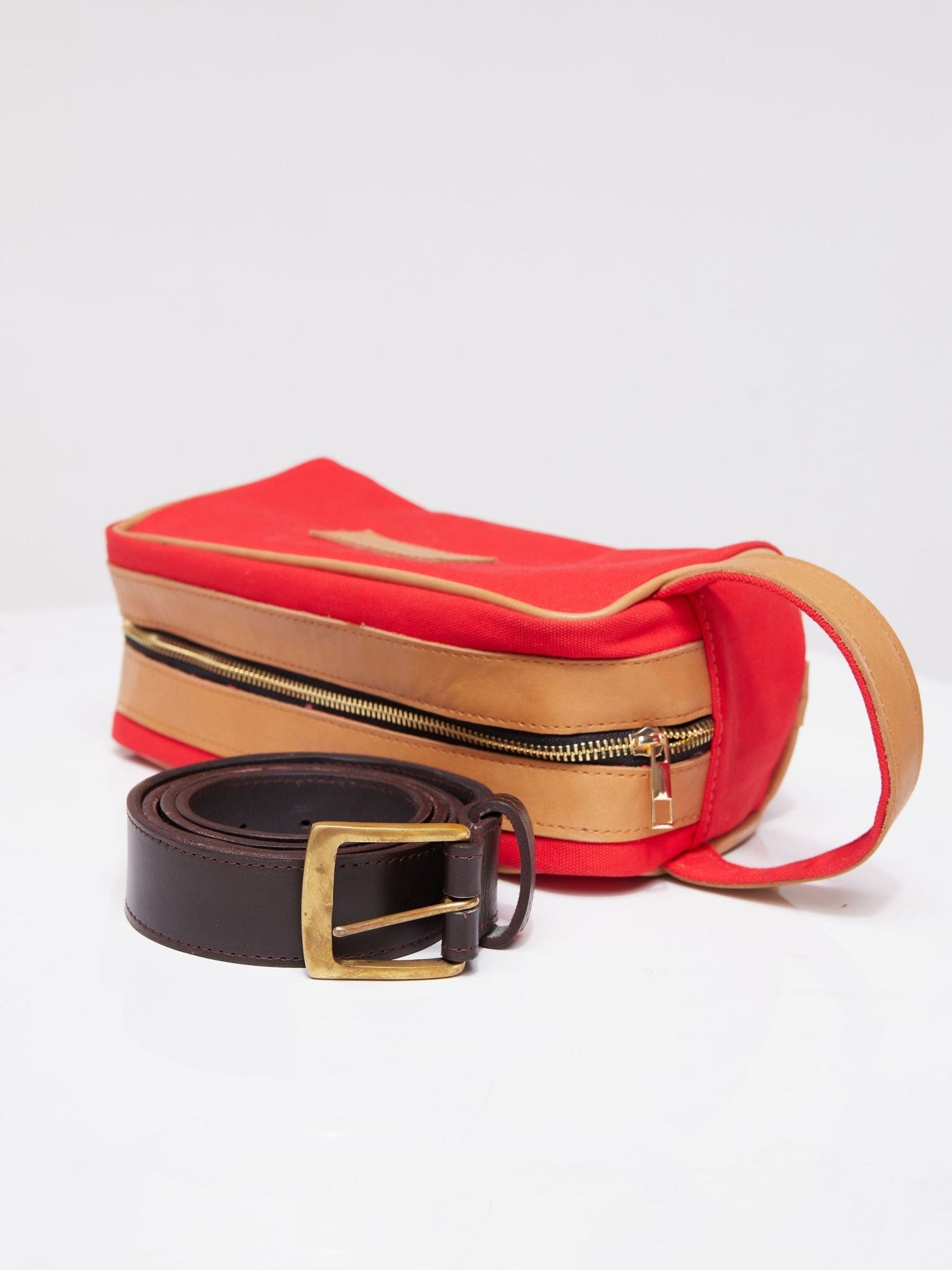 Jeilo Leather Belt + Washbag - Chocolate / Red / Mustard - Shop Zetu Kenya