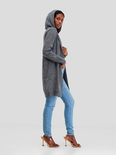 Anel's Knitwear Hooded Sweater - Grey - Shopzetu