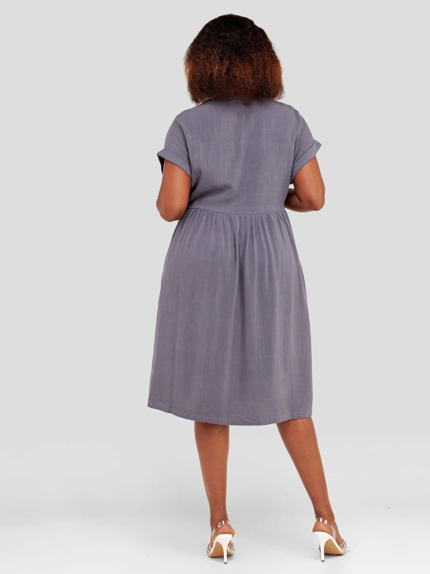 Valuespot Linen Blend Dress - Grey - Shopzetu