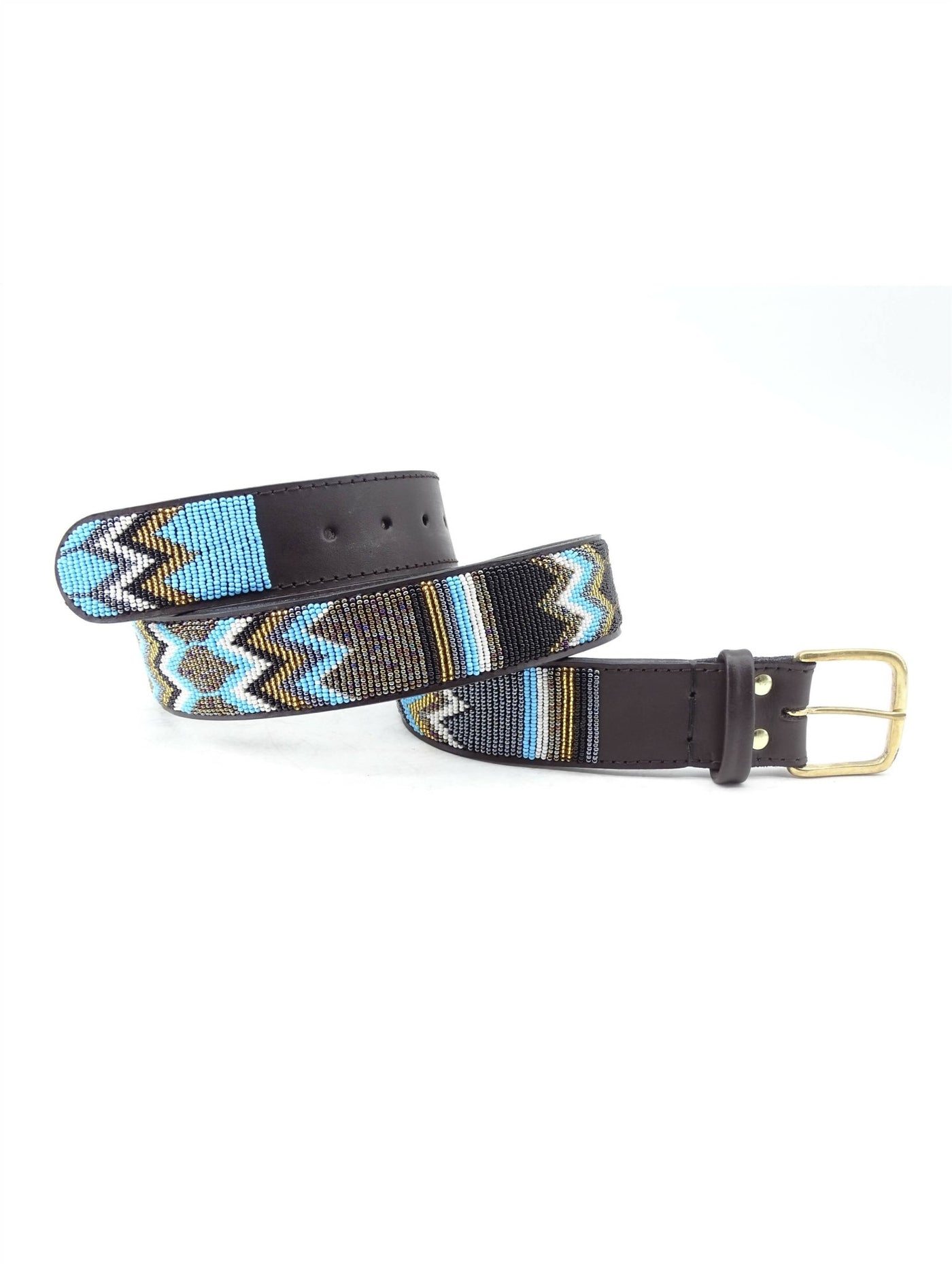 Azu's 4cm Width Beaded Belt - S8 - Turquoise / Khaki / Black - Shopzetu